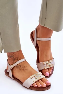 Damskie Skórzane Sandały S.Barski KV-5541-37 Beżowe