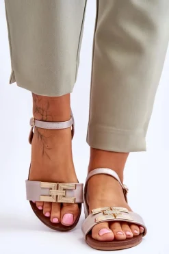 Damskie Skórzane Sandały S.Barski KV-5541-37 Beżowe