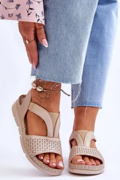 Damskie Skórzane Sandały Wsuwane Beżowe Lora