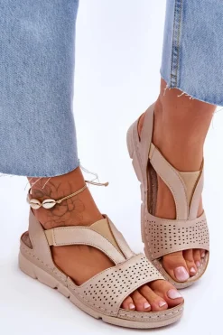 Damskie Skórzane Sandały Wsuwane Beżowe Lora