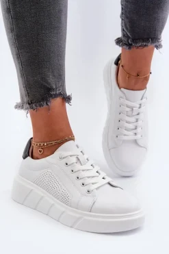 Damskie Skórzane Sneakersy Na Platformie Białe Gatira