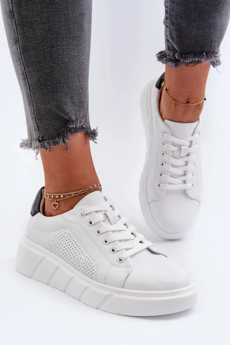 Damskie Skórzane Sneakersy Na Platformie Białe Gatira