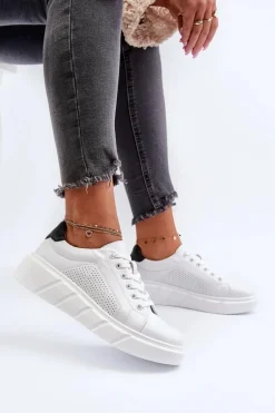 Damskie Skórzane Sneakersy Na Platformie Białe Gatira