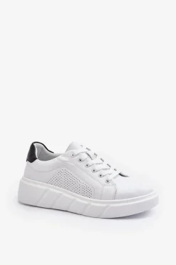 Damskie Skórzane Sneakersy Na Platformie Białe Gatira