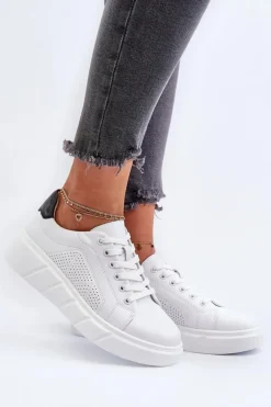 Damskie Skórzane Sneakersy Na Platformie Białe Gatira
