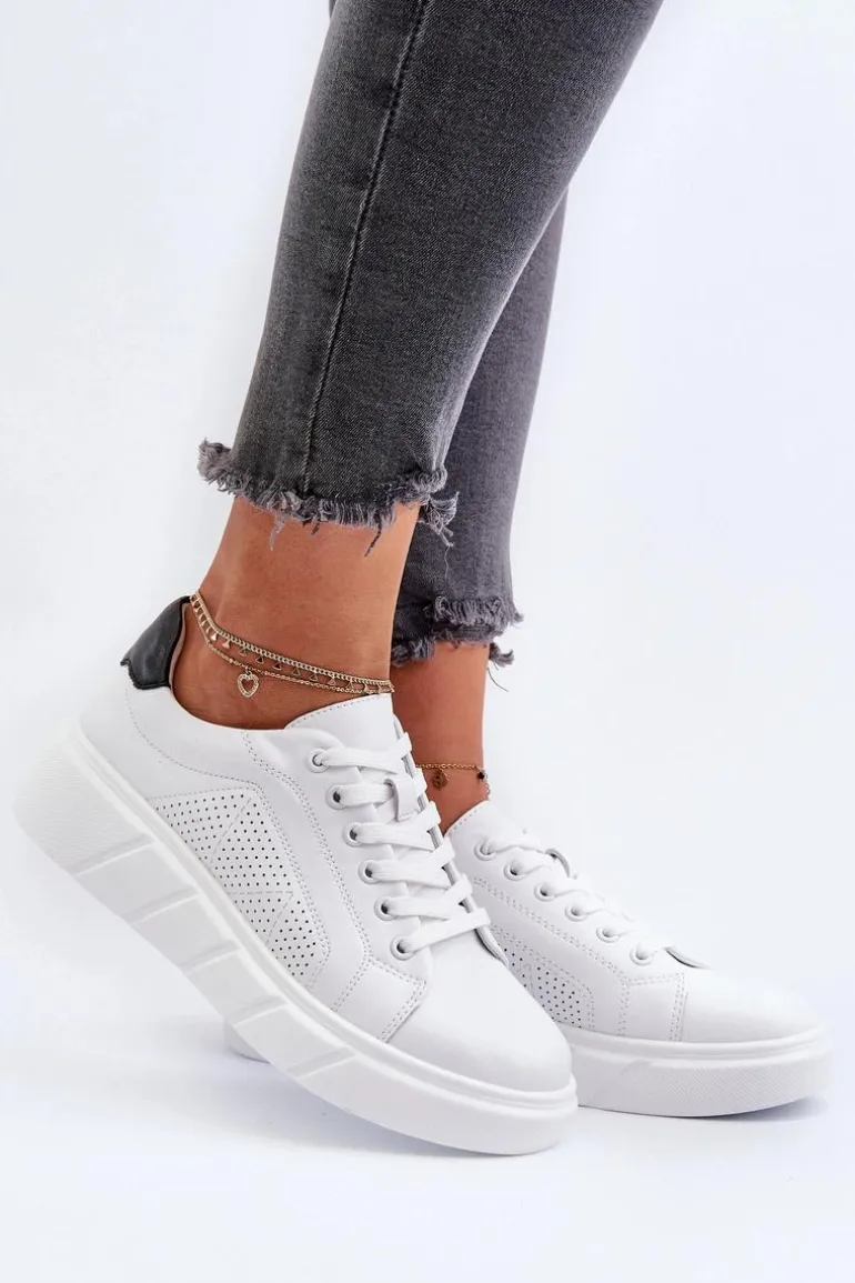 Damskie Skórzane Sneakersy Na Platformie Białe Gatira
