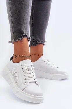 Damskie Skórzane Sneakersy Na Platformie Białe Gatira