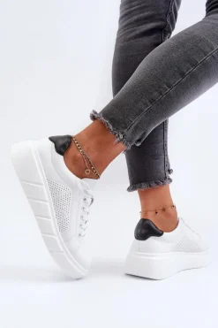 Damskie Skórzane Sneakersy Na Platformie Białe Gatira