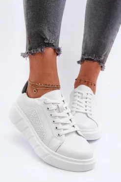 Damskie Skórzane Sneakersy Na Platformie Białe Gatira