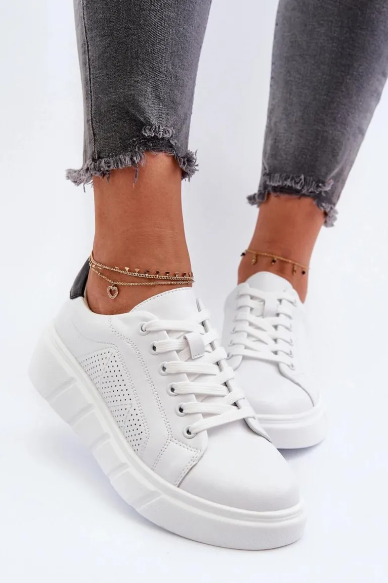 Damskie Skórzane Sneakersy Na Platformie Białe Gatira