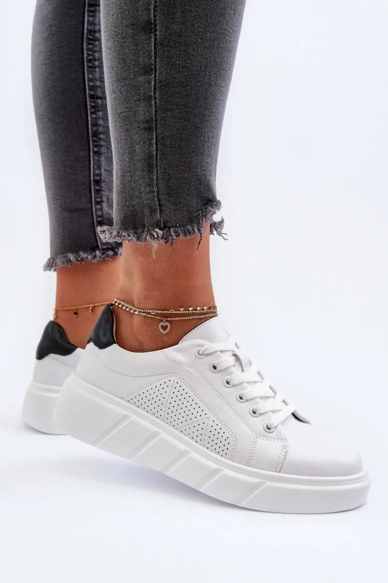 Damskie Skórzane Sneakersy Na Platformie Białe Gatira