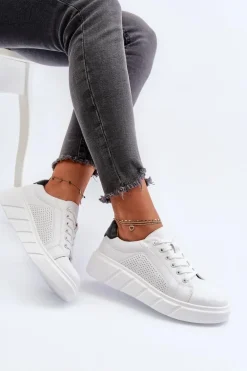 Damskie Skórzane Sneakersy Na Platformie Białe Gatira