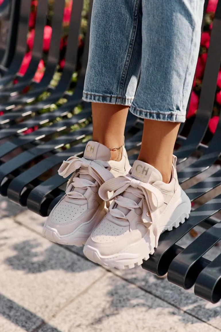 Damskie Skórzane Sneakersy Beżowe CheBello 4583
