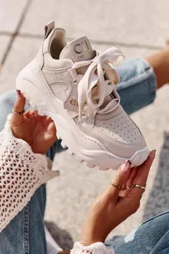 Damskie Skórzane Sneakersy Beżowe CheBello 4583