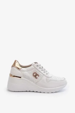 Damskie Skórzane Sneakersy Na Koturnie Białe D&A LR810