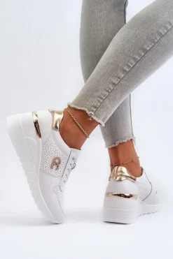 Damskie Skórzane Sneakersy Na Koturnie Białe D&A LR810