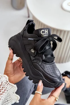Damskie Skórzane Sneakersy Czarne CheBello 4583