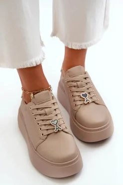 Damskie Skórzane Sneakersy Na Platformie Beżowe Vinceza 66700