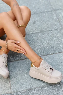 Damskie Skórzane Sneakersy Na Platformie Beżowe Vinceza 66700