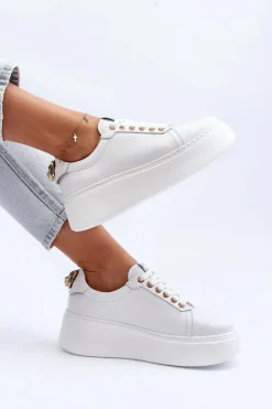 Damskie Skórzane Sneakersy Na Platformie CheBello 4367 Białe