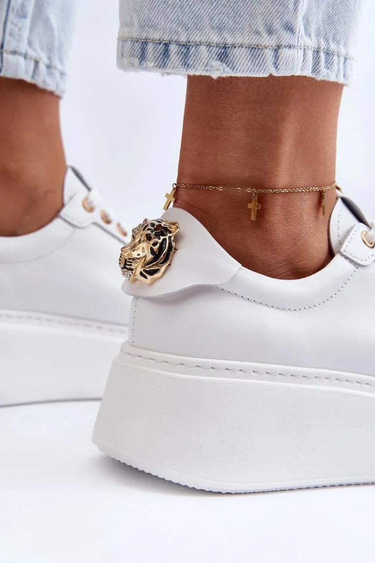 Damskie Skórzane Sneakersy Na Platformie CheBello 4367 Białe