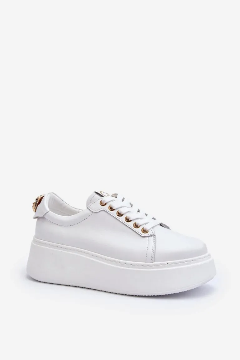 Damskie Skórzane Sneakersy Na Platformie CheBello 4367 Białe