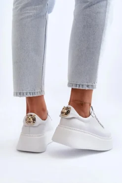 Damskie Skórzane Sneakersy Na Platformie CheBello 4367 Białe