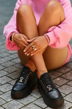 Damskie Skórzane Sneakersy Na Platformie Czarne Vinceza 66700