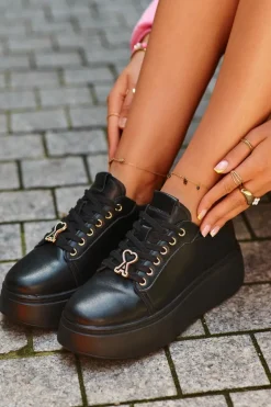 Damskie Skórzane Sneakersy Na Platformie Czarne Vinceza 66700