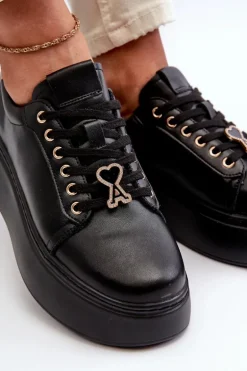 Damskie Skórzane Sneakersy Na Platformie Czarne Vinceza 66700