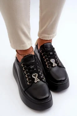Damskie Skórzane Sneakersy Na Platformie Czarne Vinceza 66700