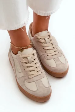 Damskie Skórzane Sneakersy Szare Vinceza 7333