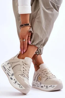 Damskie Skórzane Sneakersy Na Masywnej Platformie Beżowe Asturia