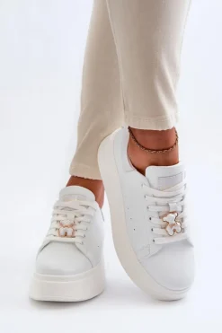 Damskie Skórzane Sneakersy Na Platformie Z Misiem Białe Vinceza 66641