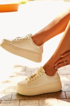 Damskie Skórzane Sneakersy Na Platformie Z Misiem Białe Vinceza 66641