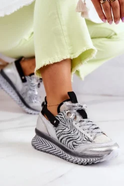 Damskie Skórzane Sneakersy Maciejka 04916-03 Szare