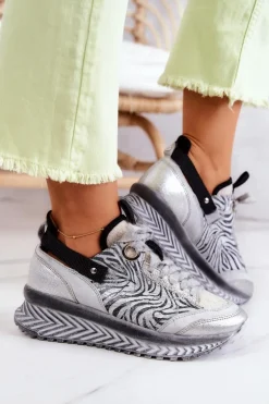 Damskie Skórzane Sneakersy Maciejka 04916-03 Szare