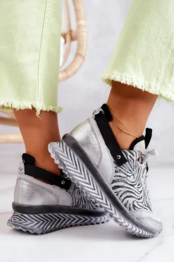 Damskie Skórzane Sneakersy Maciejka 04916-03 Szare