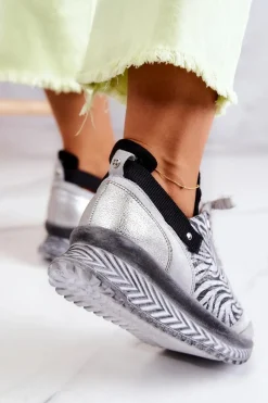 Damskie Skórzane Sneakersy Maciejka 04916-03 Szare