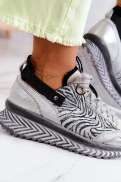 Damskie Skórzane Sneakersy Maciejka 04916-03 Szare