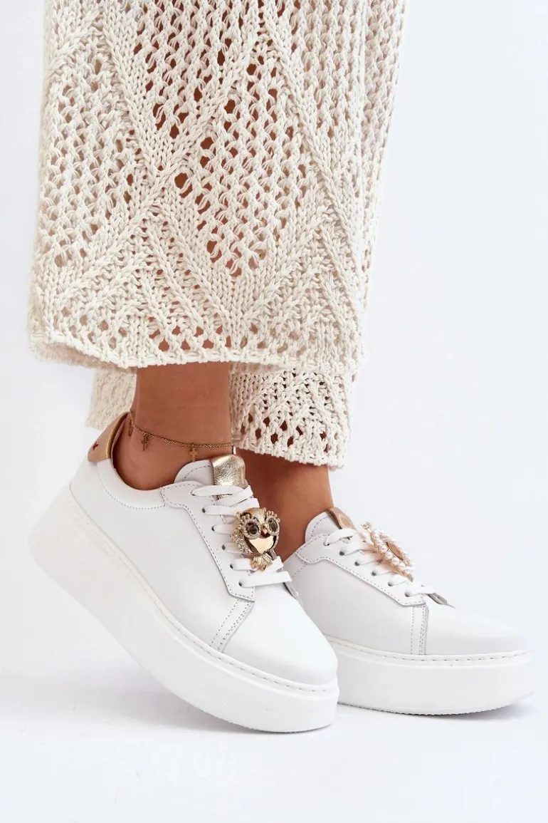 Damskie Skórzane Sneakersy CheBello 4411 Białe