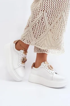 Damskie Skórzane Sneakersy CheBello 4411 Białe