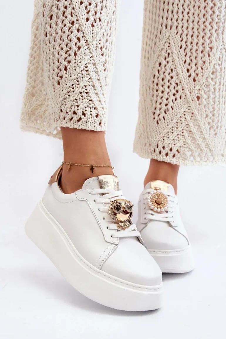 Damskie Skórzane Sneakersy CheBello 4411 Białe