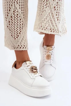Damskie Skórzane Sneakersy CheBello 4411 Białe