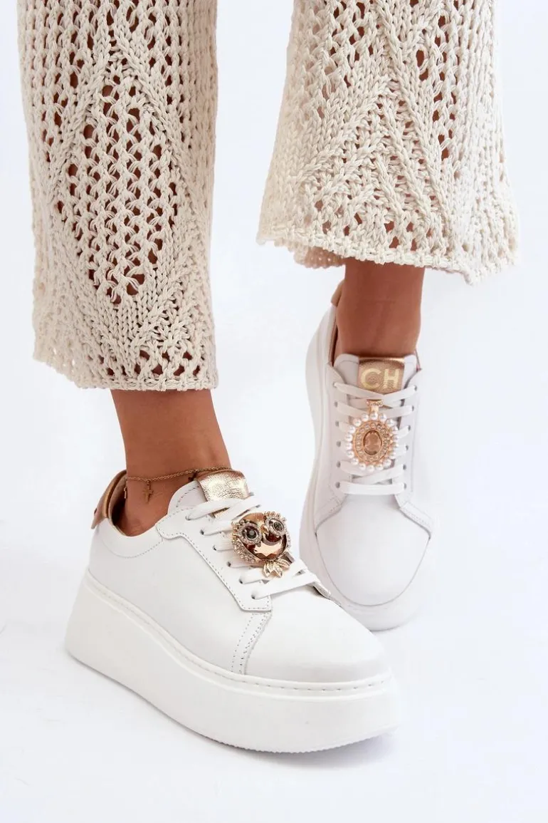Damskie Skórzane Sneakersy CheBello 4411 Białe