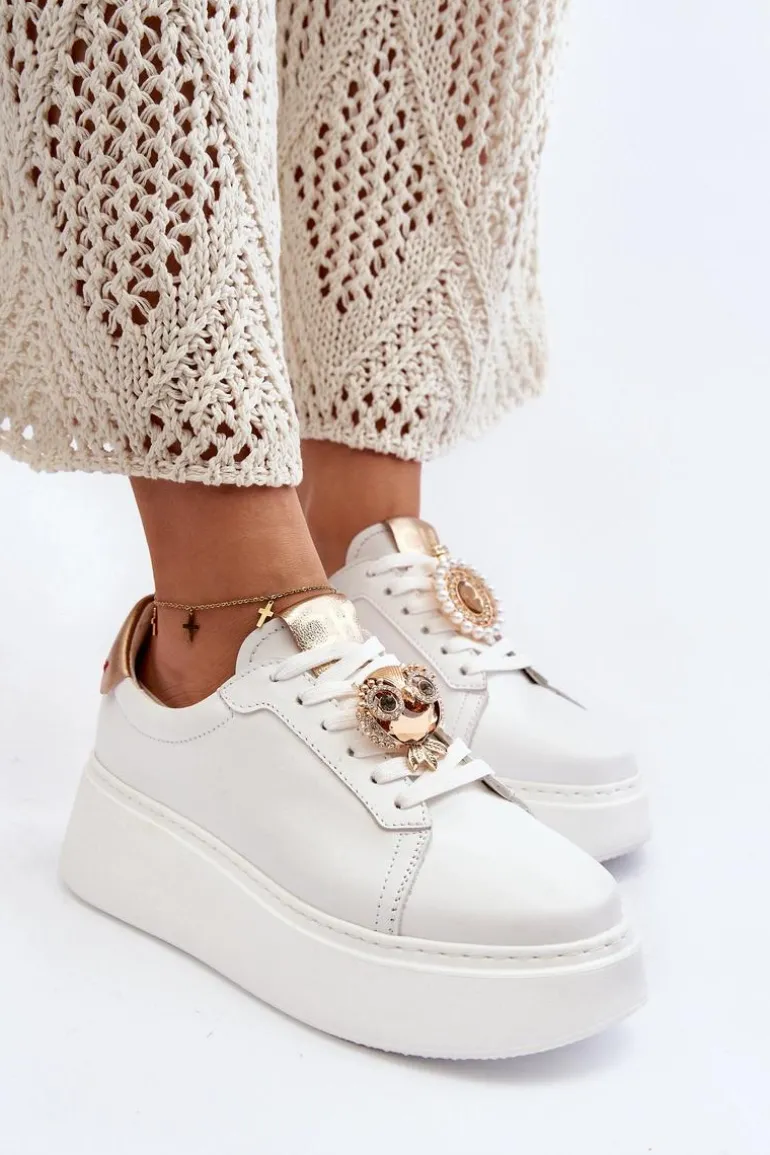Damskie Skórzane Sneakersy CheBello 4411 Białe