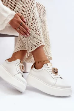 Damskie Skórzane Sneakersy CheBello 4411 Białe