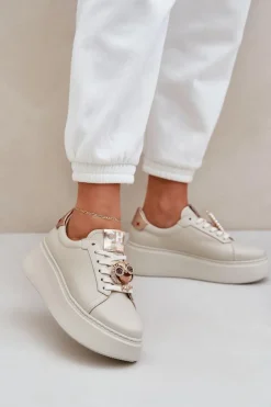 Damskie Skórzane Sneakersy CheBello 4411 Jasnobeżowe