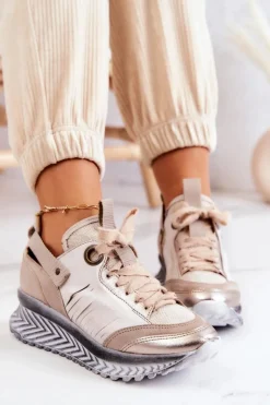 Damskie Skórzane Sneakersy Maciejka 04916-19 Beżowe