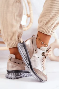 Damskie Skórzane Sneakersy Maciejka 04916-19 Beżowe